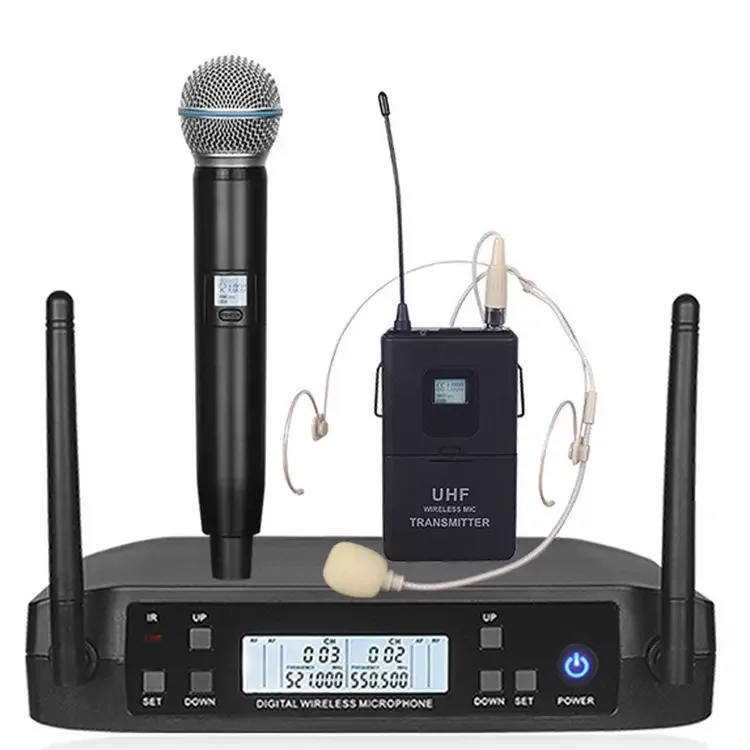 

GLXD4 Cordless UHF Conference Wireless Mic Digital 2 Channel Karaoke Microphone Wireless Professional