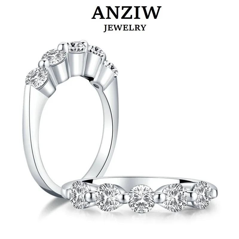 

ANZIW 5 Stones Row Drill Wedding Band Ring 925 Sterling Silver Ring Simulated Diamond Engagement Wedding Band Ring Jewelry