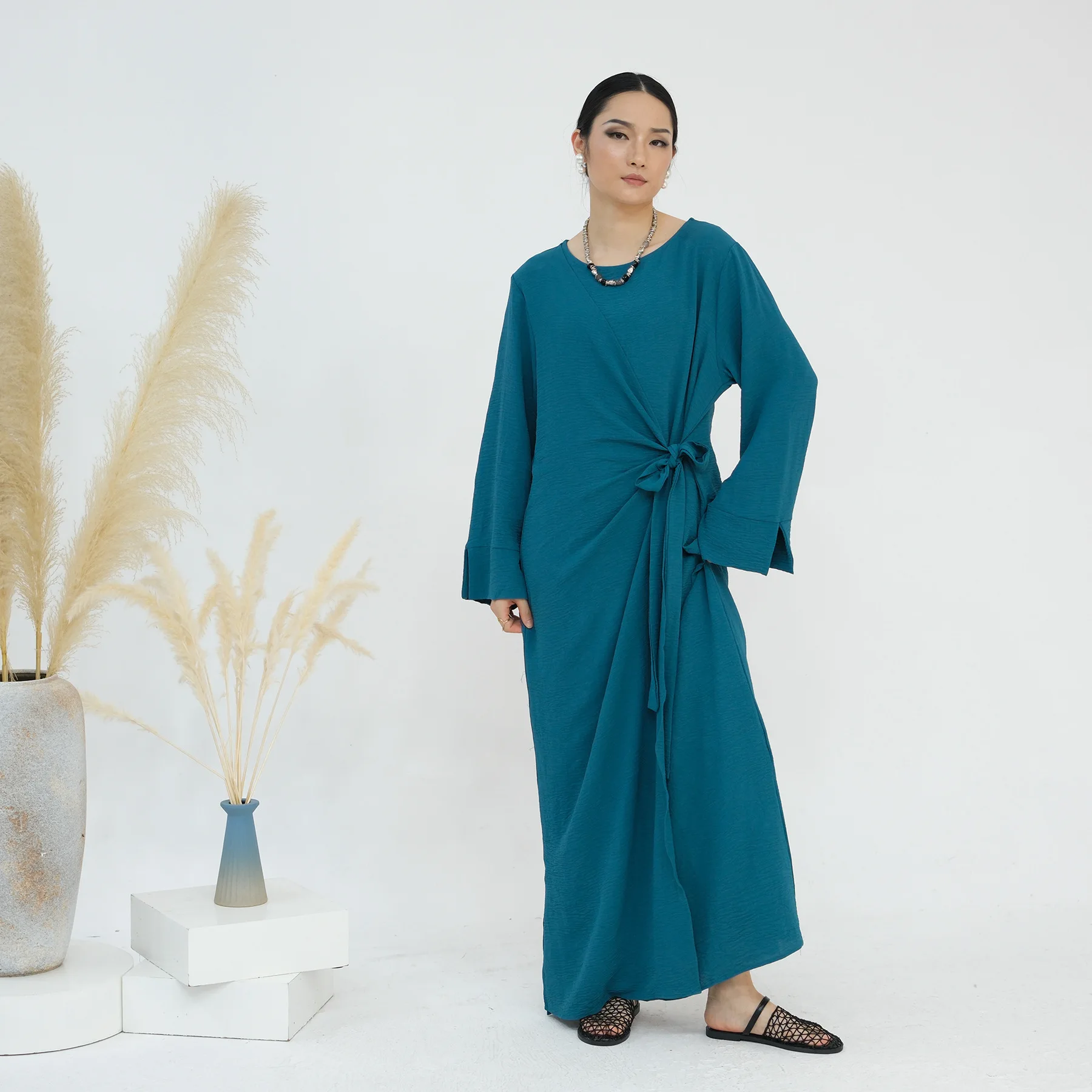 

New Classic Robe Abayas for Muslim Women Modest Ramadan Prayer Simple High Quality Dresses with belt Turkey Kaftan Clothing Arab