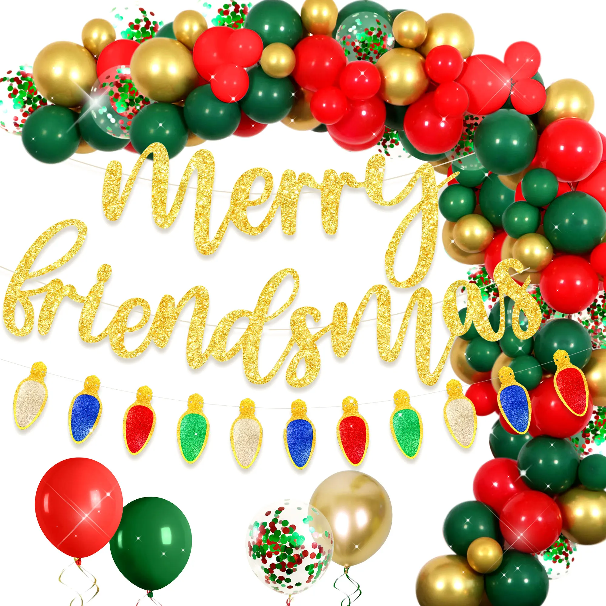 LaVenty Frohe Freunde, Party-Dekoration, frohe Freunde, Luftballons, Weihnachtsfeier-Girlande mit Wimpelkette, Zubehör