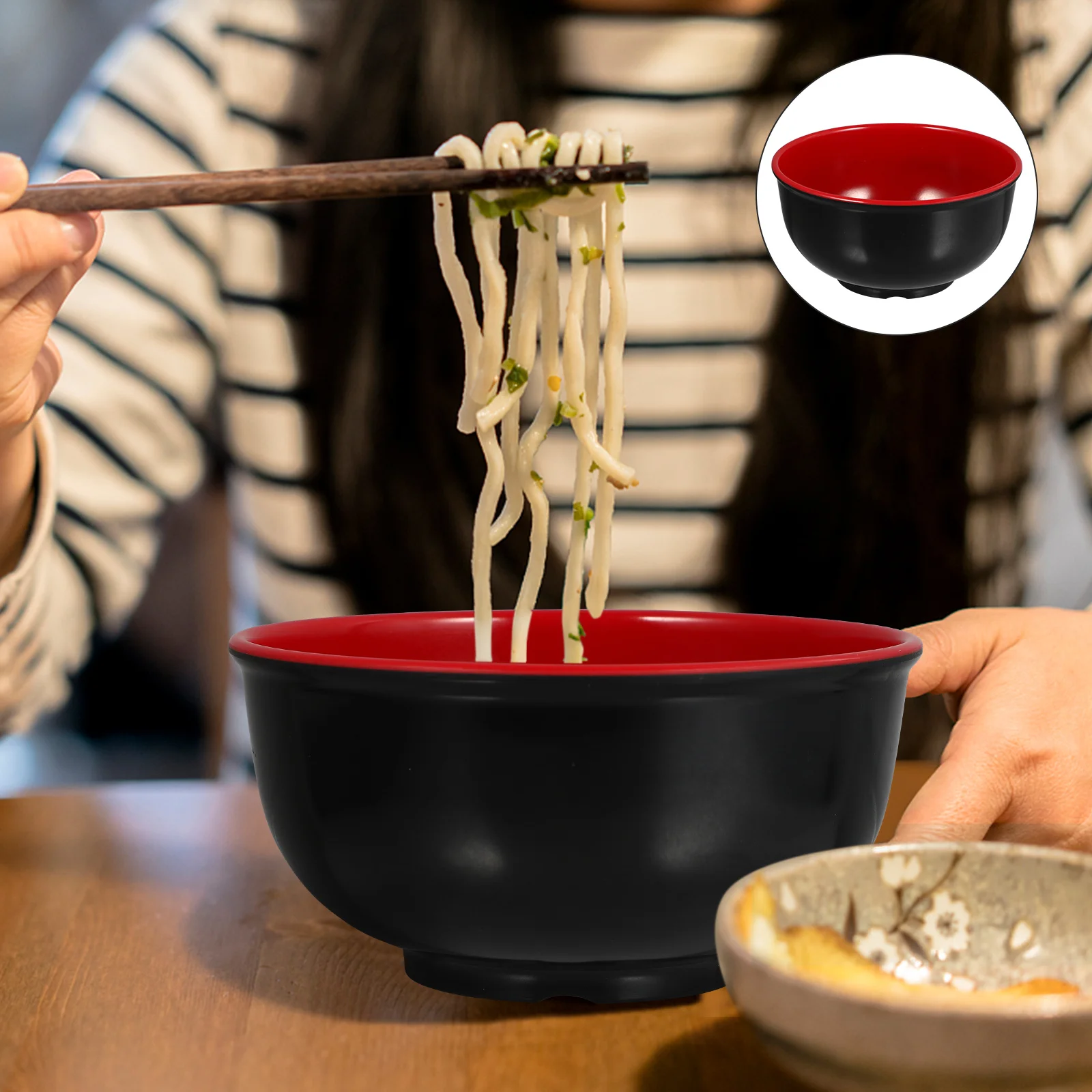 

4Pcs Ramen Rice Bowls High Quality Black Red Set Perfect Soup Salad Multipurpose Kitchen Tableware Bowls