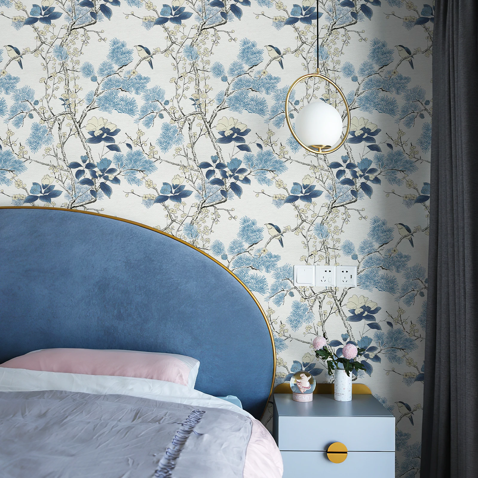Fresh Blue Chinese Style Wallpaper Peel And Stick Celadon Floral Vinyl Wallpaper Self Adhesive Waterproof Cabinet Stickers