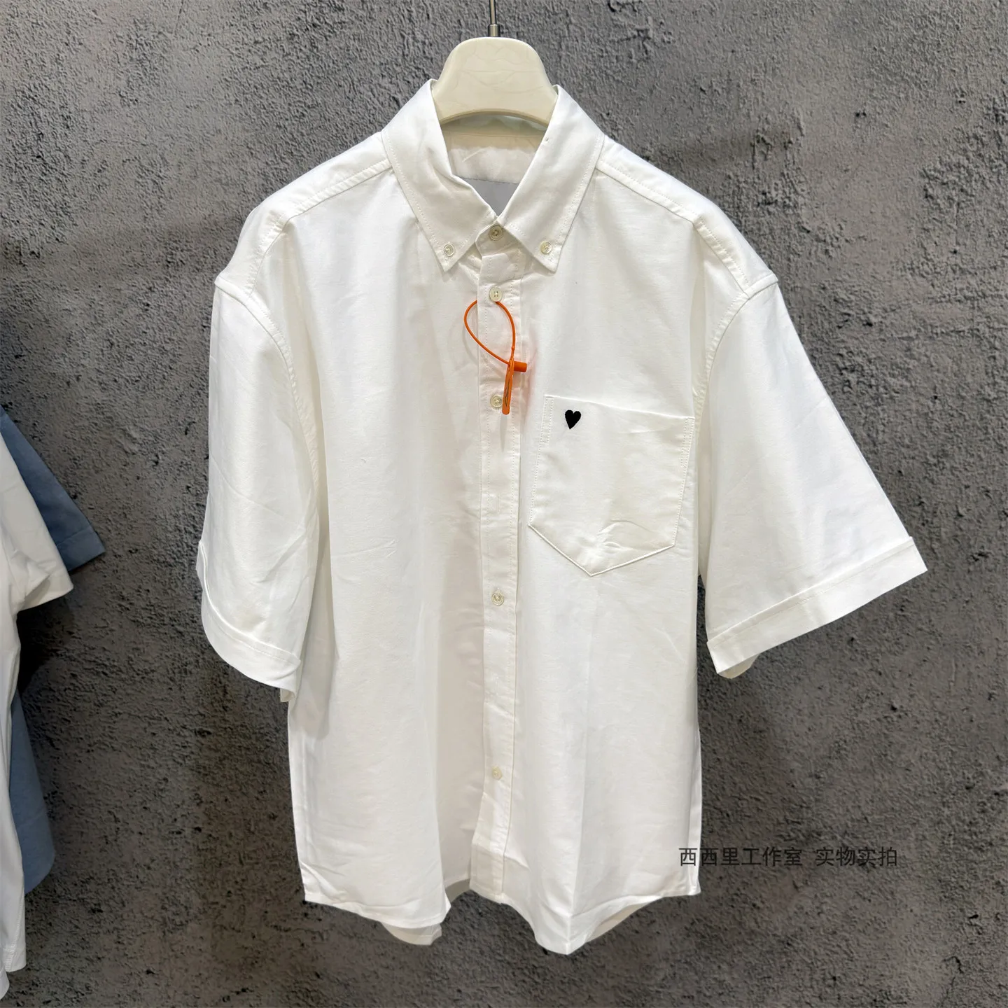 

French Love Short Sleeve Embroidered Oxford Cloth Loose Outfit Pocket Shirt