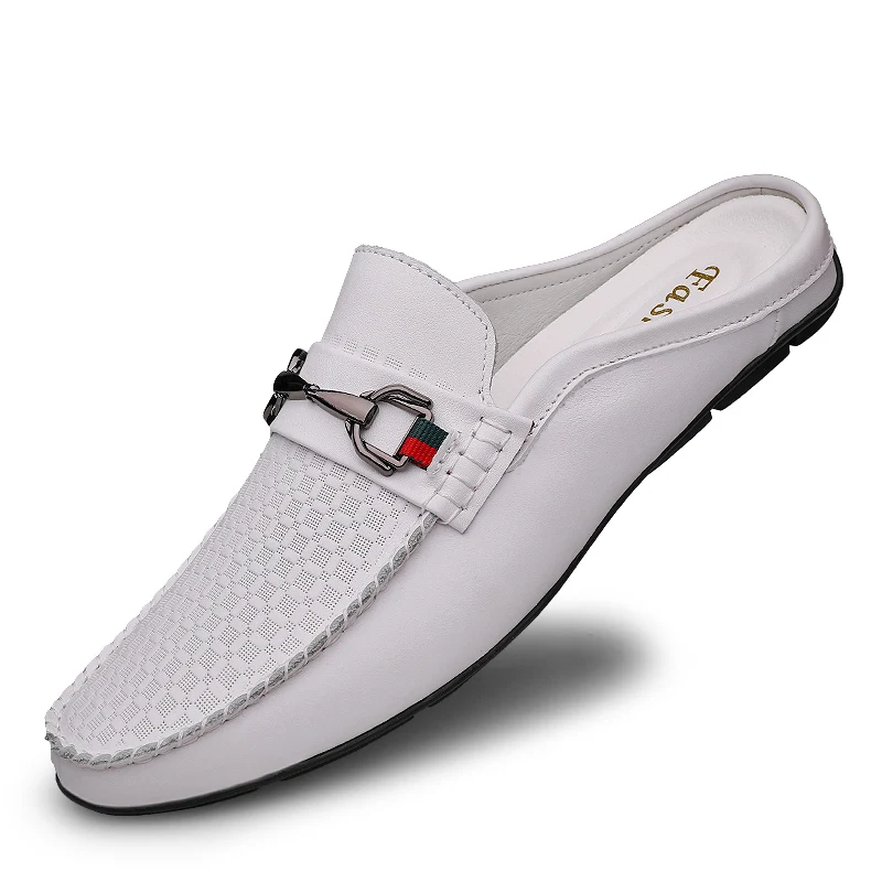 Luxury Shoes Brand Designer Summer Leather Casual Slip On Half Shoes For Men Loafers Flats Slippers Indoor Outdoor Hot Sales