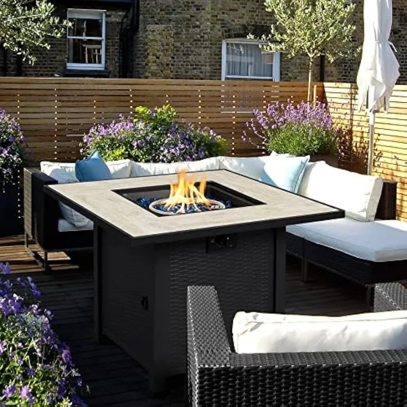 Propane Gas Fire Pit 30 Inch 50,000 BTU Square Ceramic Tabletop Fire Glass,Multi-Function Outdoor Heating Fire Table