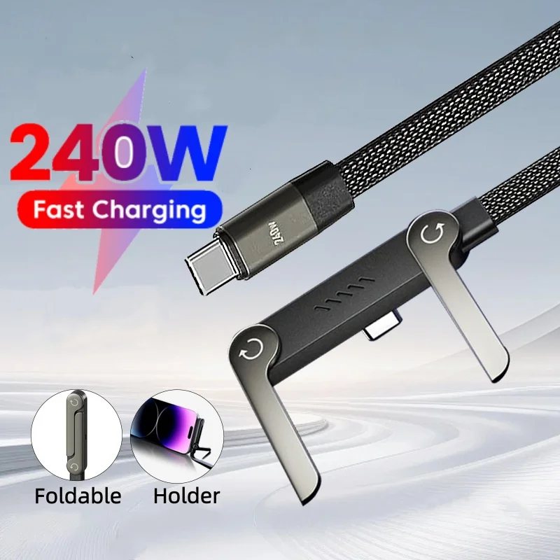 

2 In 1 Holder Cable USB Type C To Type C Fast Charging 240W USB C To C Cable For Xiaomi Samsung Oneplus Data USBC Elbow Cables