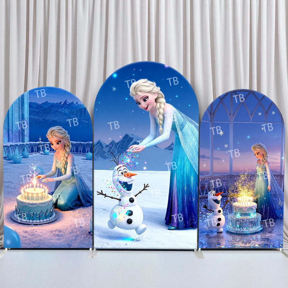 

TB Disney Frozen Elsa Anna Olaf Cozy Campfire Arch Backdrop Cover Kids Party Decoration Photo Booth Props & Festive Supplies