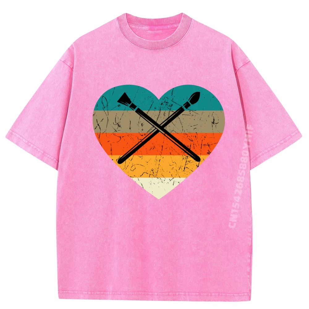 

Washed Short Sleeve Tops Tees Fashion Premium Cotton Men T-shirts Women Retro Art Tools Pocket Teacher Family Tshirts