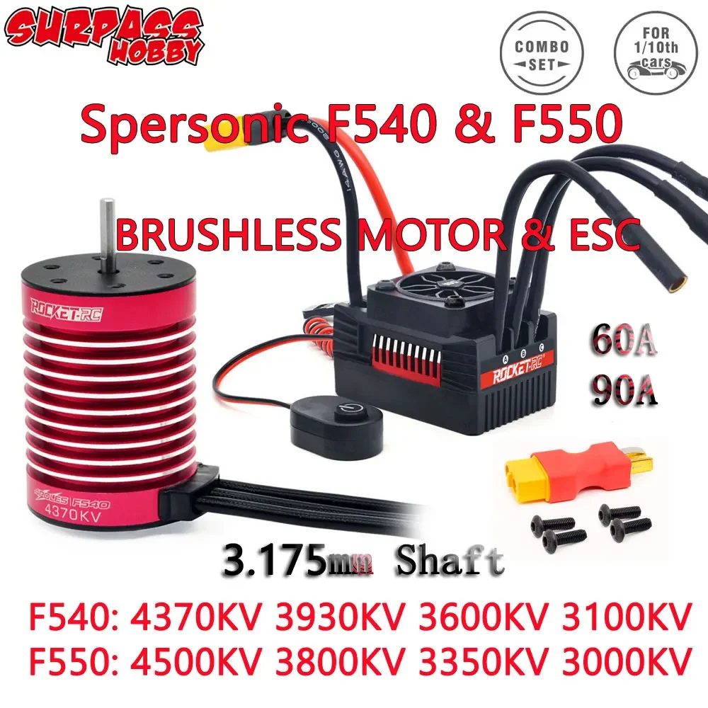 UniFlySURPASS HOBBY Supersonic V2 F540 F550 Brushless Motor W/ 60A 90A ESC Combo Speed Controllers For 1/10 Tamiya RC Car RC Par