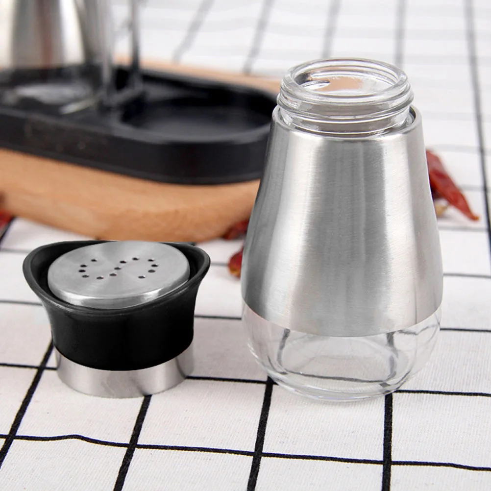 

1Set Kitchen Seasoning Bottle Stainless Steel Thickened Glass Spice Container Wave Point Anti-Skid Texture Condiment