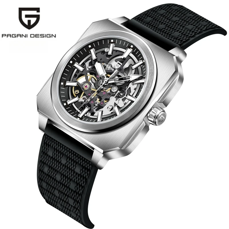 PAGANI DESIGN PD-1791 Men's Automatic Mechanical Watch 42MM Square Skeleton Wristwatch BY-9020 Movement Sapphire Glass