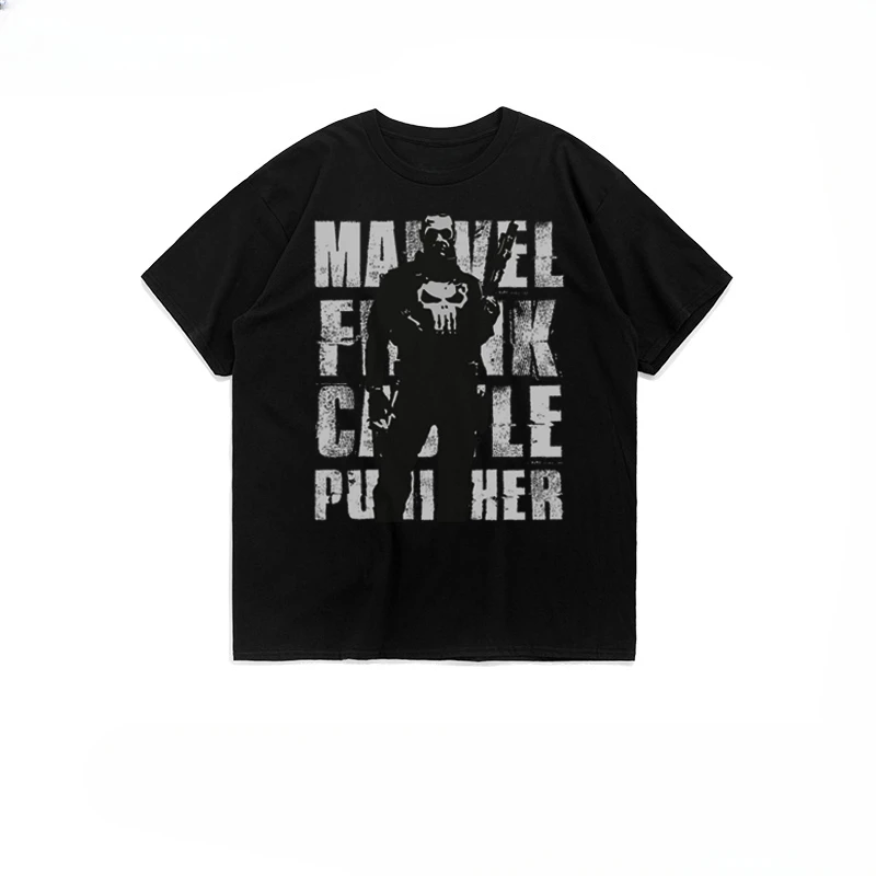 2024 Popular New Style Round Neck Cotton Short Sleeve T-shirt Hipster Men's Base Shirt Marvel Punisher Skull Print Logo