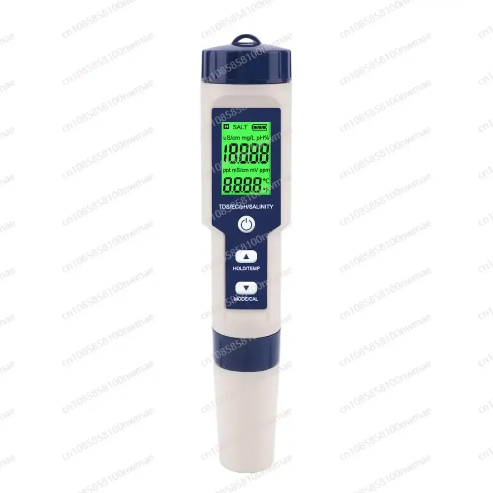 5 In 1 TDS/EC/PH/Salinity/Temperature Meter Digital Water Quality Monitor Tester For Pools, Drinking Water, Aquariums