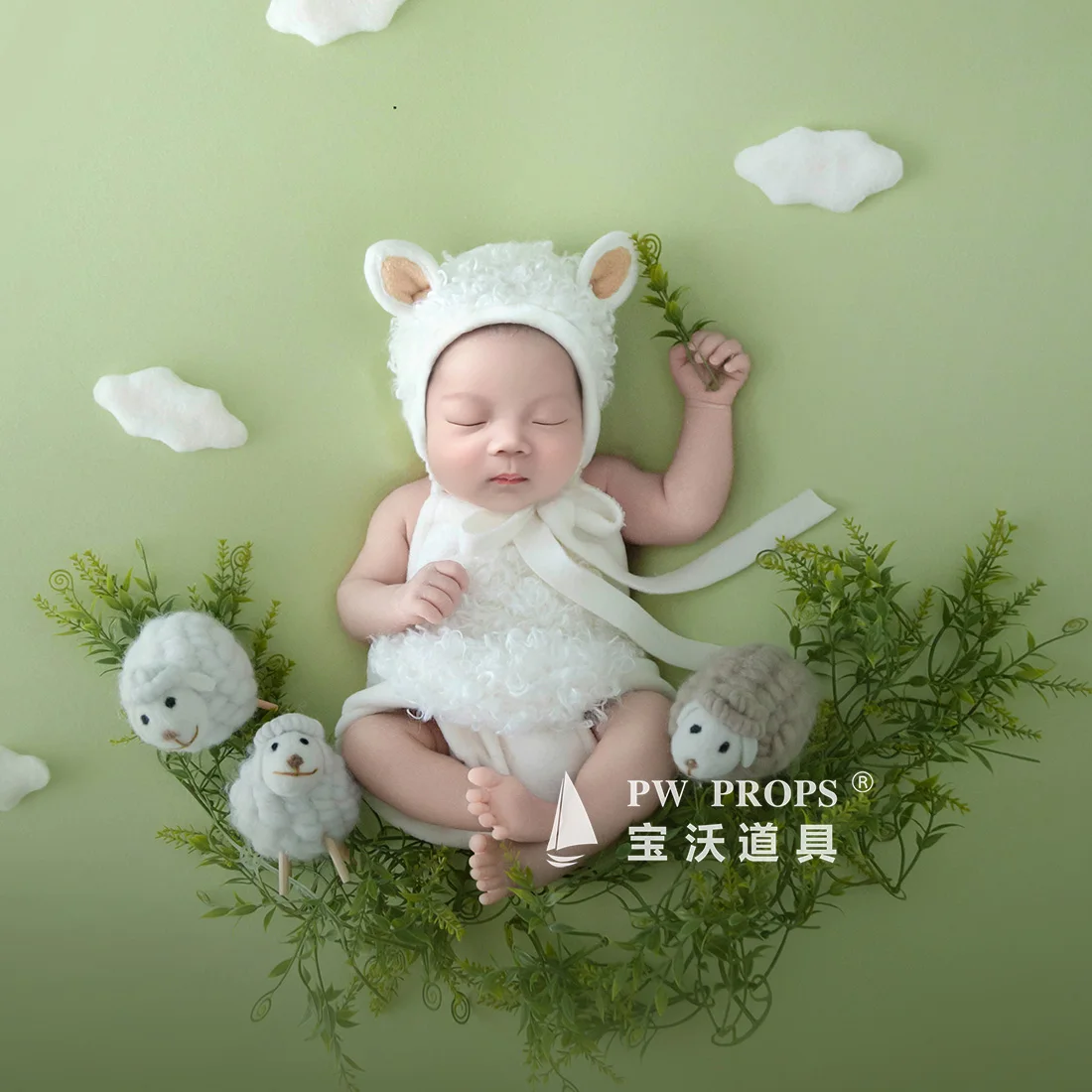  Newborn Sheep Diaper Set Photography Props Baby Soft Fabric Romper Short Pants And Hat Sewing Outfit Photo Shooting Prop