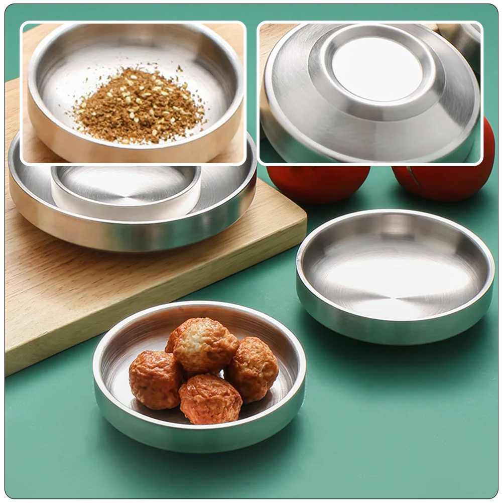 

2Pcs Stainless Steel Korean Kimchi Dishes Seasoning Plates for Kitchen Home Sauce Dip Cold Dishes Condiment Serving