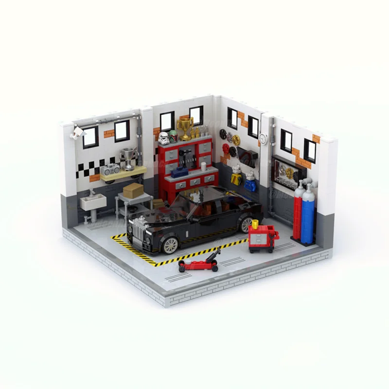 MOC Classic City Garage Scene Block Modular Buildings Model Education Enlightenment Track Display Stage Birthday Toys Brick Gift