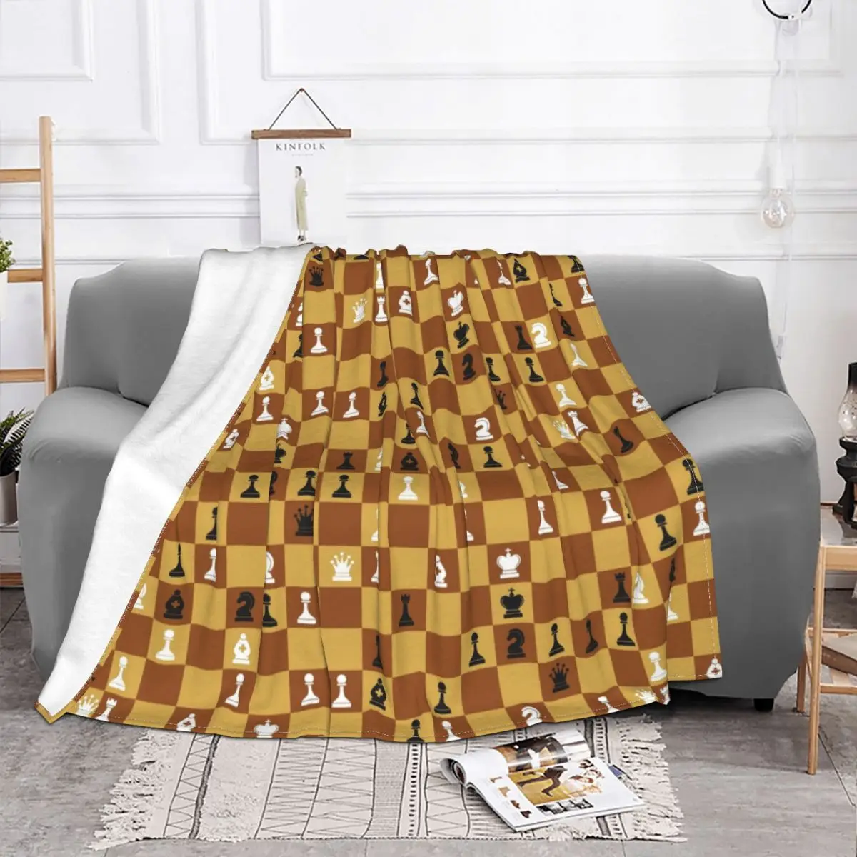 Chess Board Blankets Warm Flannel Chessboard Game Player Throw Blanket for Sofa Office Bedspreads