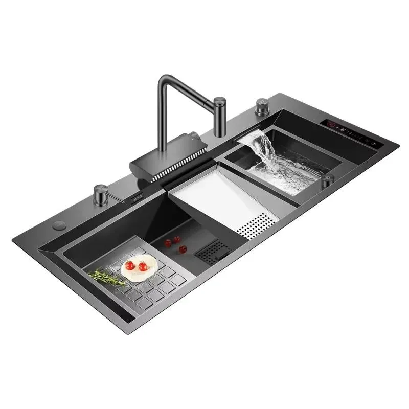 for CE Hydraulic Purification Kitchen Sink Black Nano Waterfall Kitchen Sink Smart 304 Stainless Steel Kitchen Sink