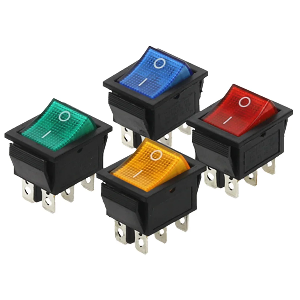 1Pcs KCD4 Rocker Switch Power Switch Self-Lock 2 Position 6 Pins With Light 15A 250VAC/20A 125VAC 32*25mm