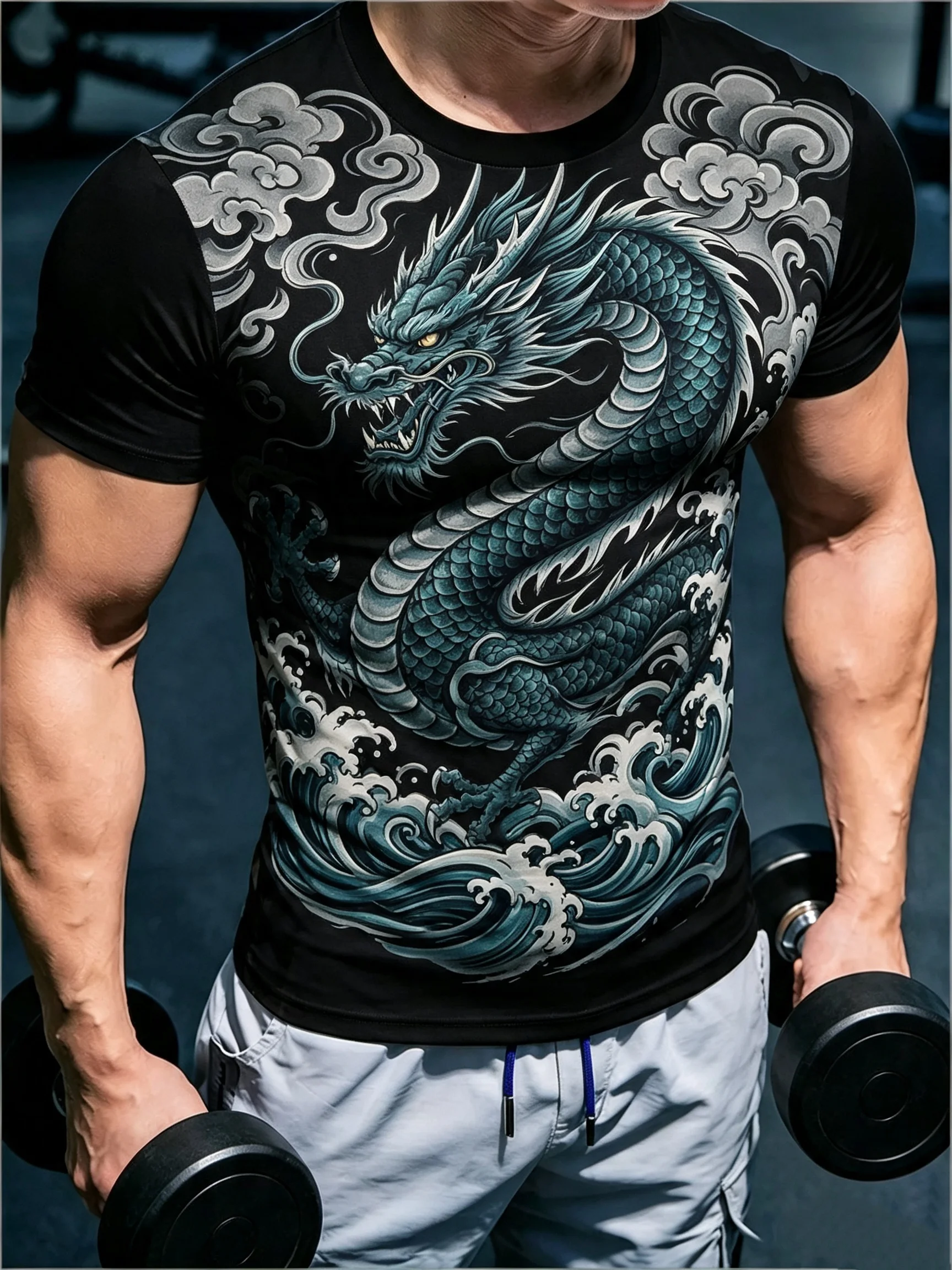 Trend 3D Dragon tattoo Print Men's T-shirt Fashion Cool Daily Party Short Sleeve T shirt Casual Gym Fitness Tops Summer Clothing