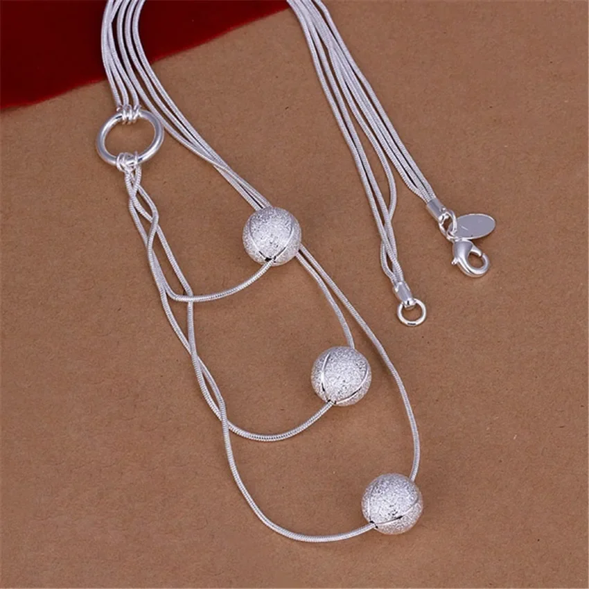 Free shipping Popular fashion Elegant silver color jewelry charm Triple chain Charms women cute beads Lady pretty Necklace N187