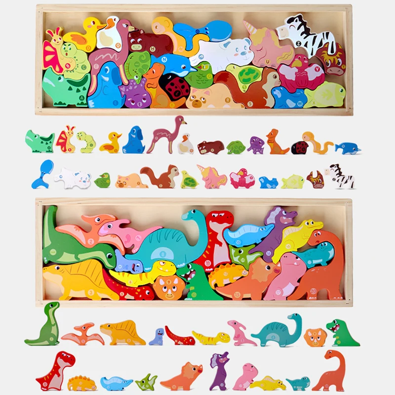Animal Dinosaur Three-Dimensional Wooden 3d Puzzle Board,Children's Thinking Intellectual Development Wooden Assembly Toy, XT259