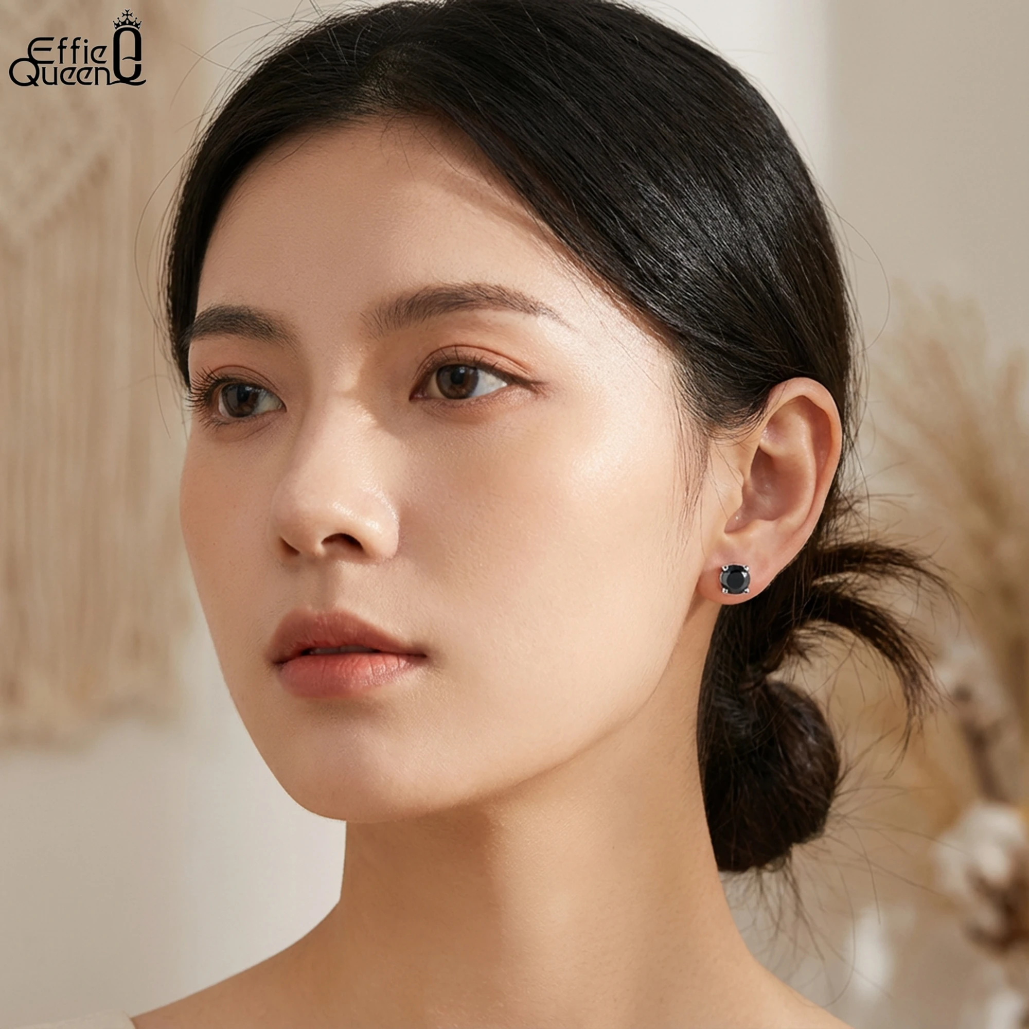 

Effie Queen модные черные серьги-гвоздики с кубическим цирконием AAA геометрические кристаллы ювелирные изделия из стерлингового серебра для женщин и мужчин мода SE84-B