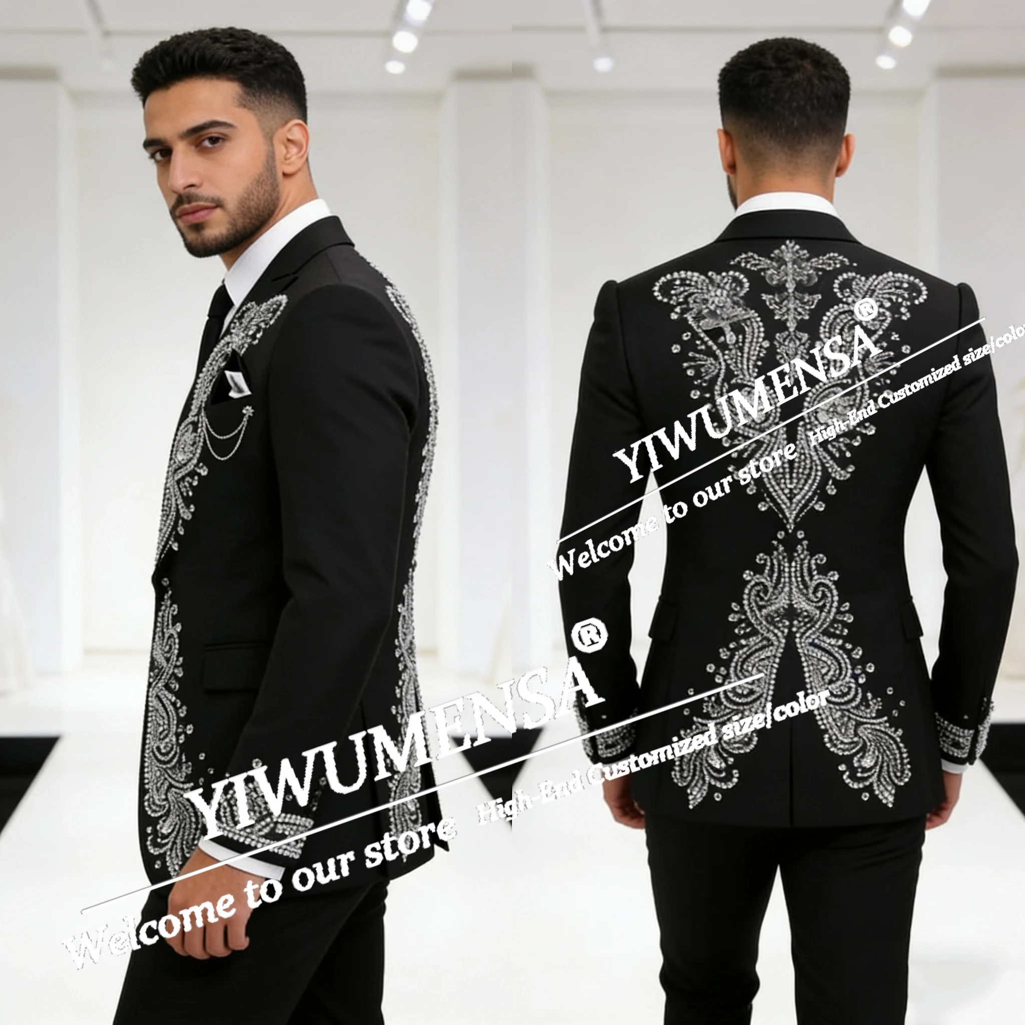 

Exquisite Beaded Crystrals Suit Men Slim Fit 3 Piece Set Groom Wedding Tuxedos Customized Man Banquet Prom Blazers Outfits Luxu