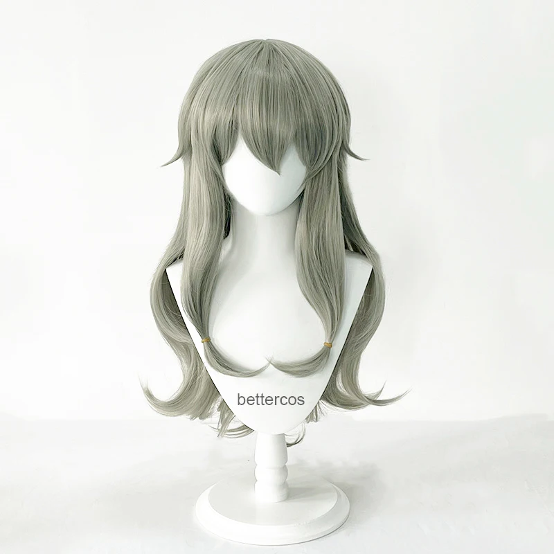 Kusanagi Nene Cosplay Wig Grey Green Lolita Girls Long Curly Synthetic Hair Role Play Wigs + a wig cap