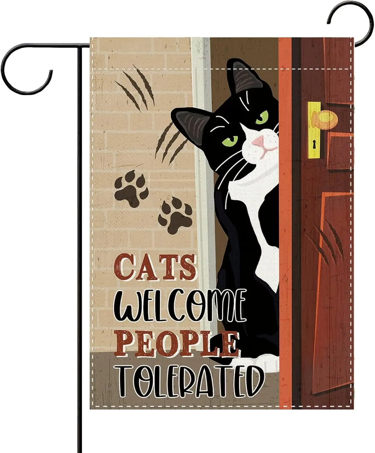 Cats Welcome People Tolerated Decorative Garden Flag, Funny Tuxedo Small Yard Outside Decorations Pet Cat Owner Lover Gift,  AAS