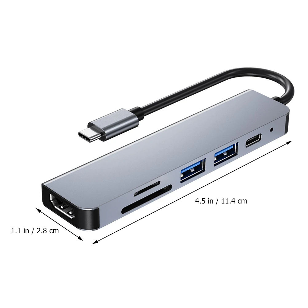 

6 in 1 Type C Docking Station Aluminum Shell 6 Ports USB Hub Adapter PD 3.0 Charging 87W 4K Display Home Decor