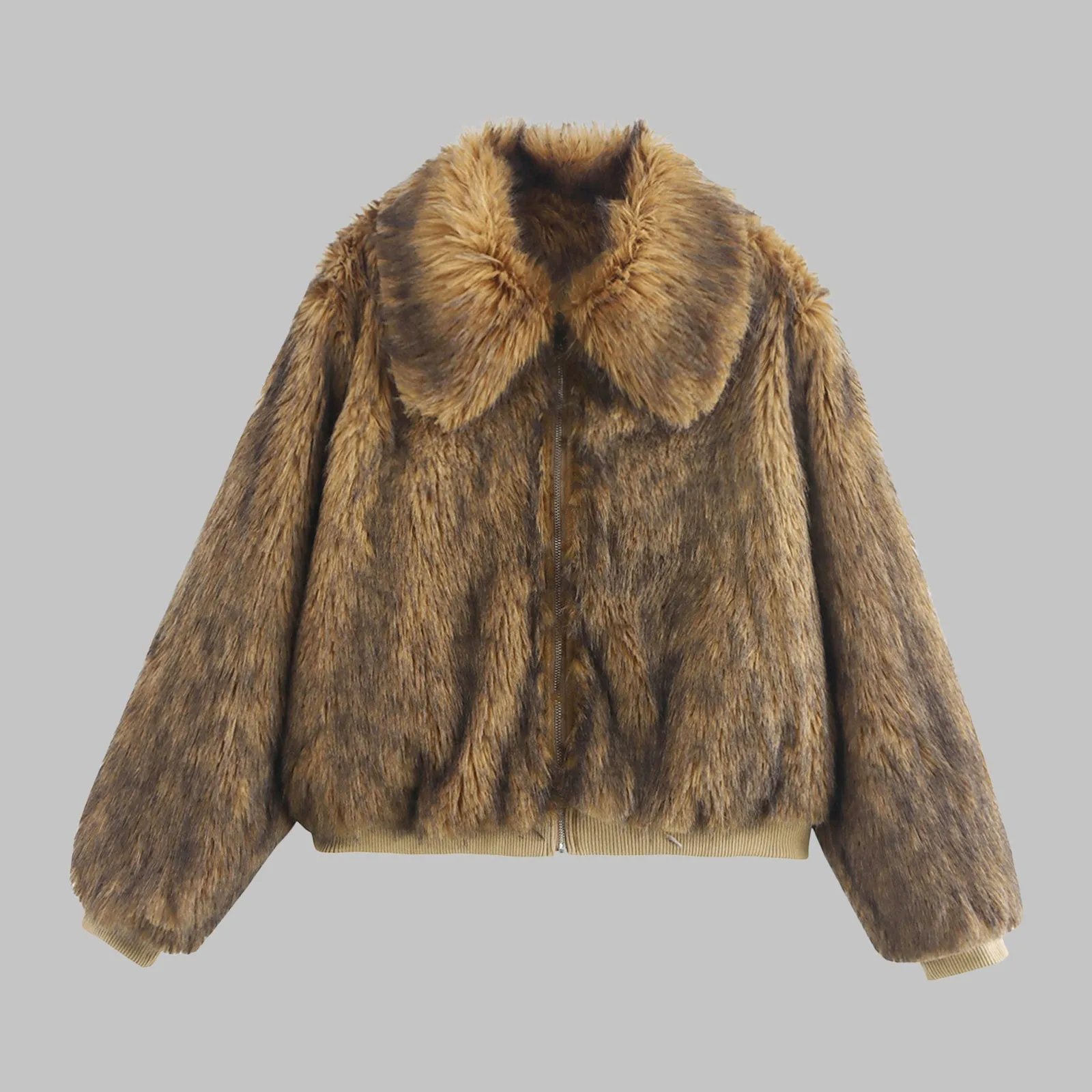 

Fall Winter Faux Furry Coat Women's Long Sleeve Zipper Thickened Warm Furry Jacket High Street Ladies Fleece Lined Outwears