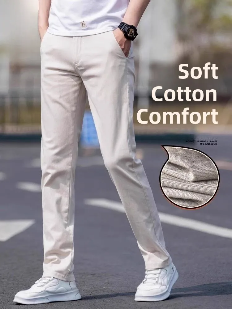 

Мужские повседневные брюки узкого кроя, однотонные, летние, тонкие, универсальные, длинные, удобные, дышащие, хлопковые, с эластичной талией