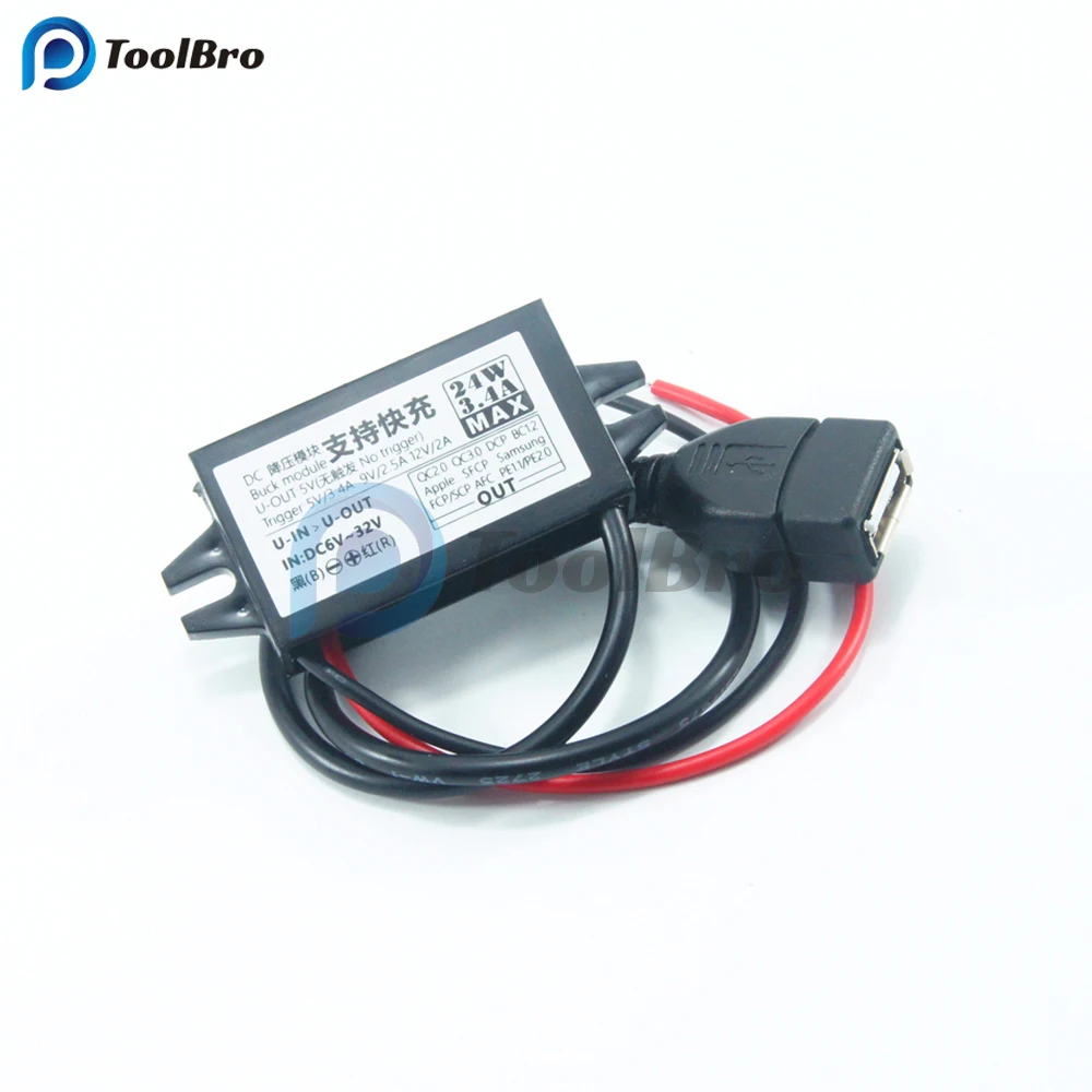 DC-DC 12V 24V to 5V 3.4A 24W Car Power Converter Adapter Mini USB QC2.0 3.0 Fast Charge Car Waterproof Buck Power Supply Module