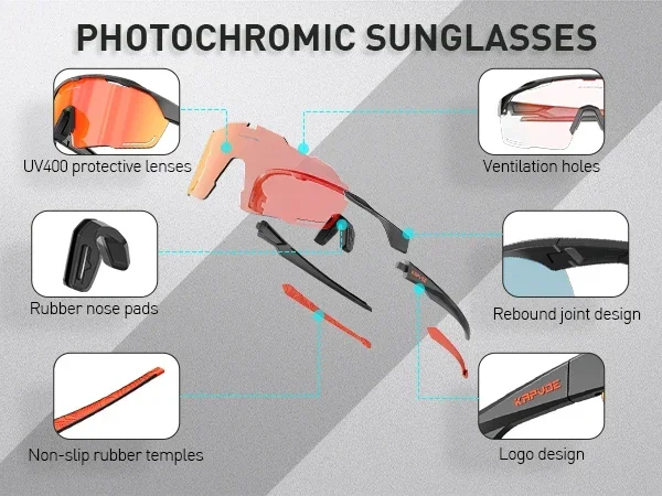 Kapvoe-rote photo chrome Fahrrads onnen brille für Männer blaue Photo chromie brille Cycl Mountain neue Fahrrad brille Brillen sport – Detail 6
