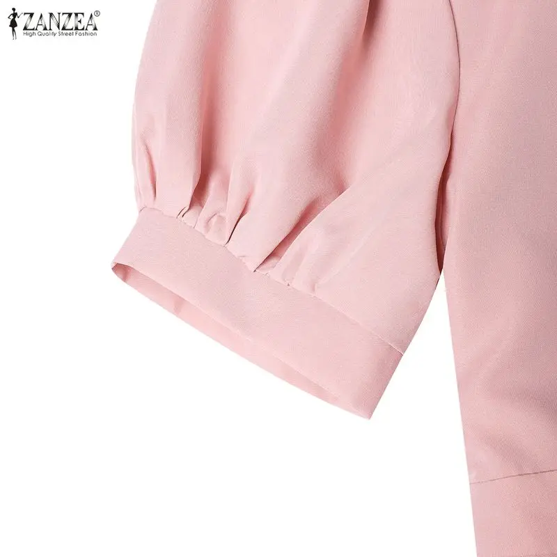 ZANZEA Elegantes Damen-Party-Midikleid mit umgekehrten Falten, quadratischer Ausschnitt, Puffärmel, A-Linien-Kleider, Sommerkleid, Dete Night Vestidos – Detail 13