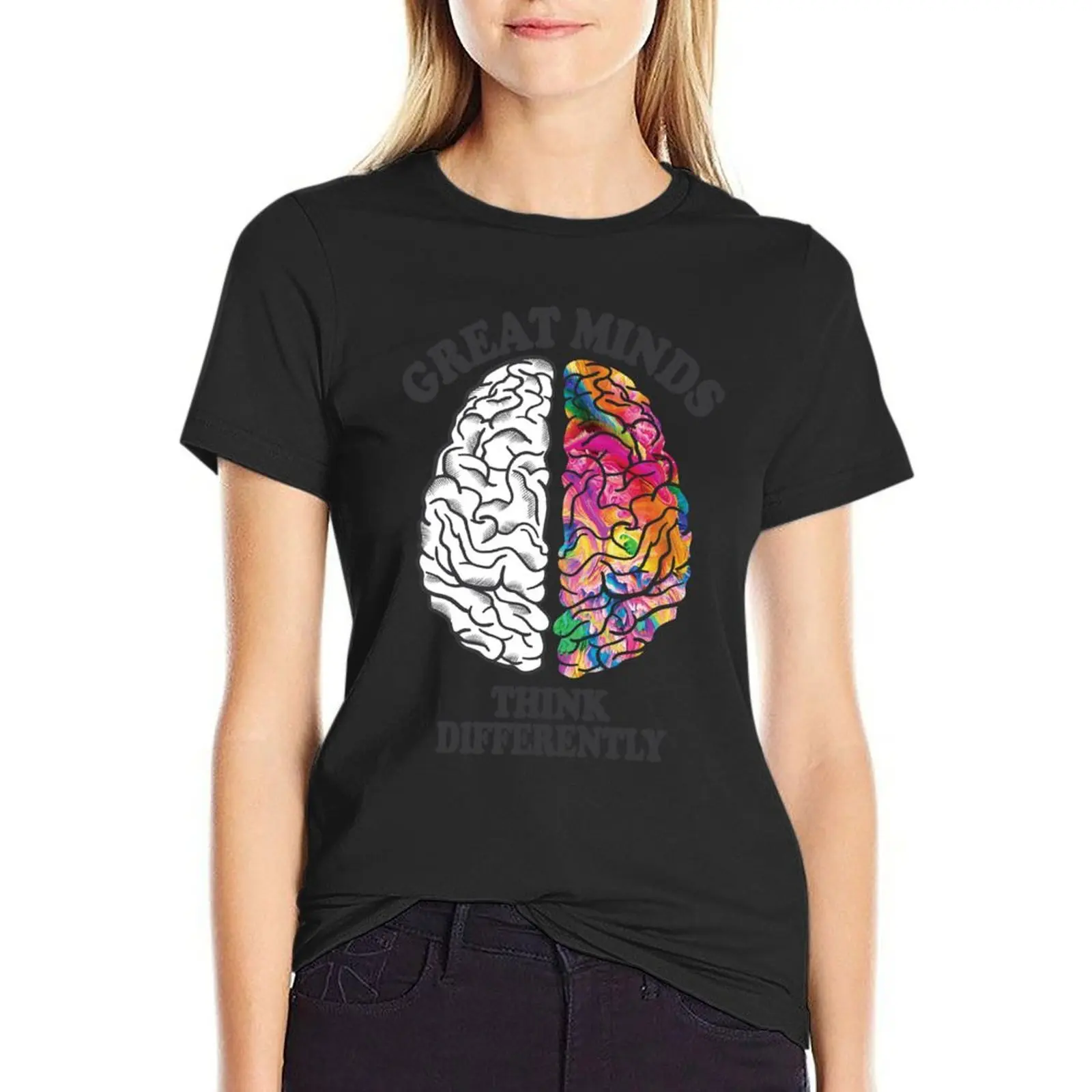 Great Minds Think different-Camiseta para mujer, playera con gráfico de cerebro creativo, izquierda y derecha, de talla grande