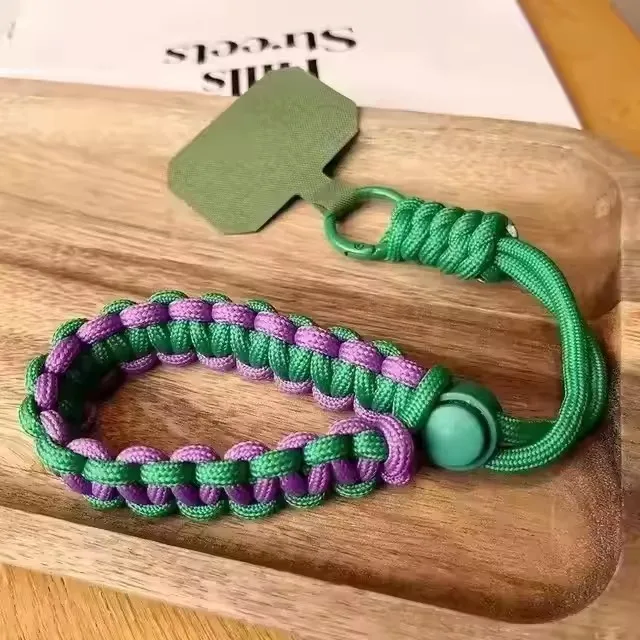 Leuke gevlochten mobiele telefoonkoord anti-verlies korte polsband hanger mode hangende riem snoepkleuren touwketting