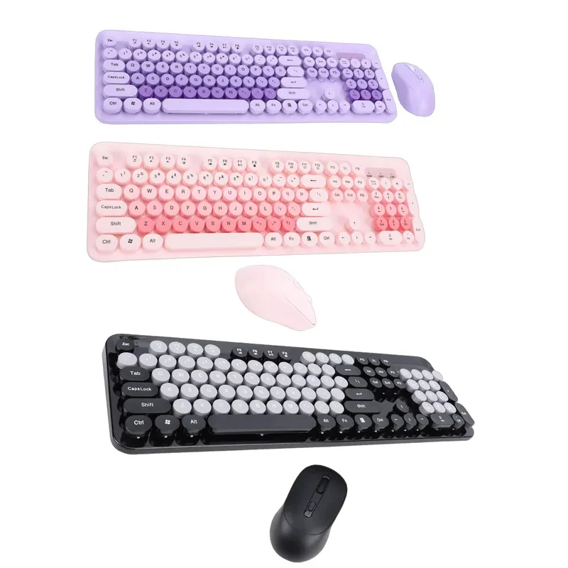 New Wireless Keyboard Wireless Cute Keyboard and Mouse 104 Keys Typewriter  Retro Round Keycaps Keyboard for PC Laptop Desktop
