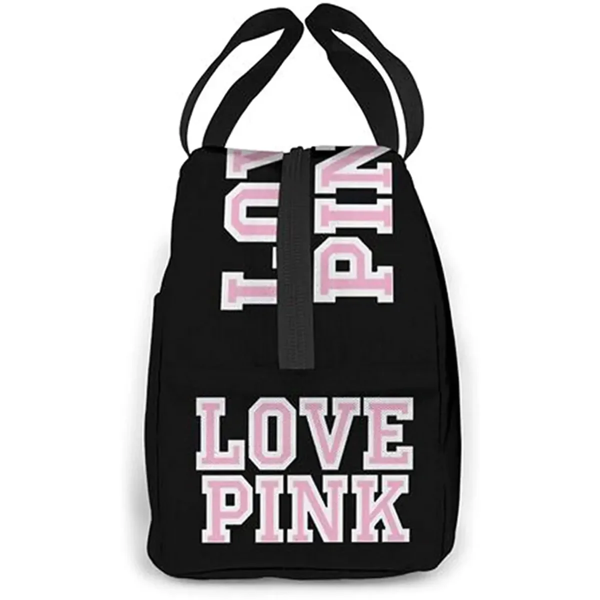 Love Pink Black Portable Insulated Lunch Bag Waterproof Tote Bento Bags Lunch Tote for Women Lunch Box for Work School Picnic