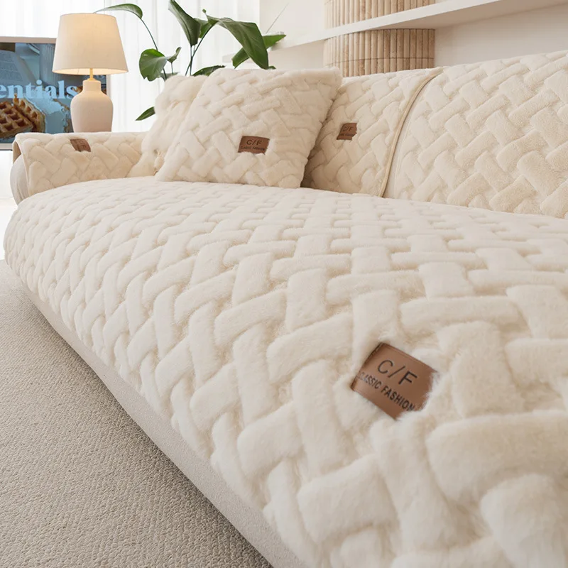 Winter pluizige bankhoes imitatie konijn pluche antislip bankkussen voor woonkamer zachte universele bankhoes handdoekdeken - afbeelding 1