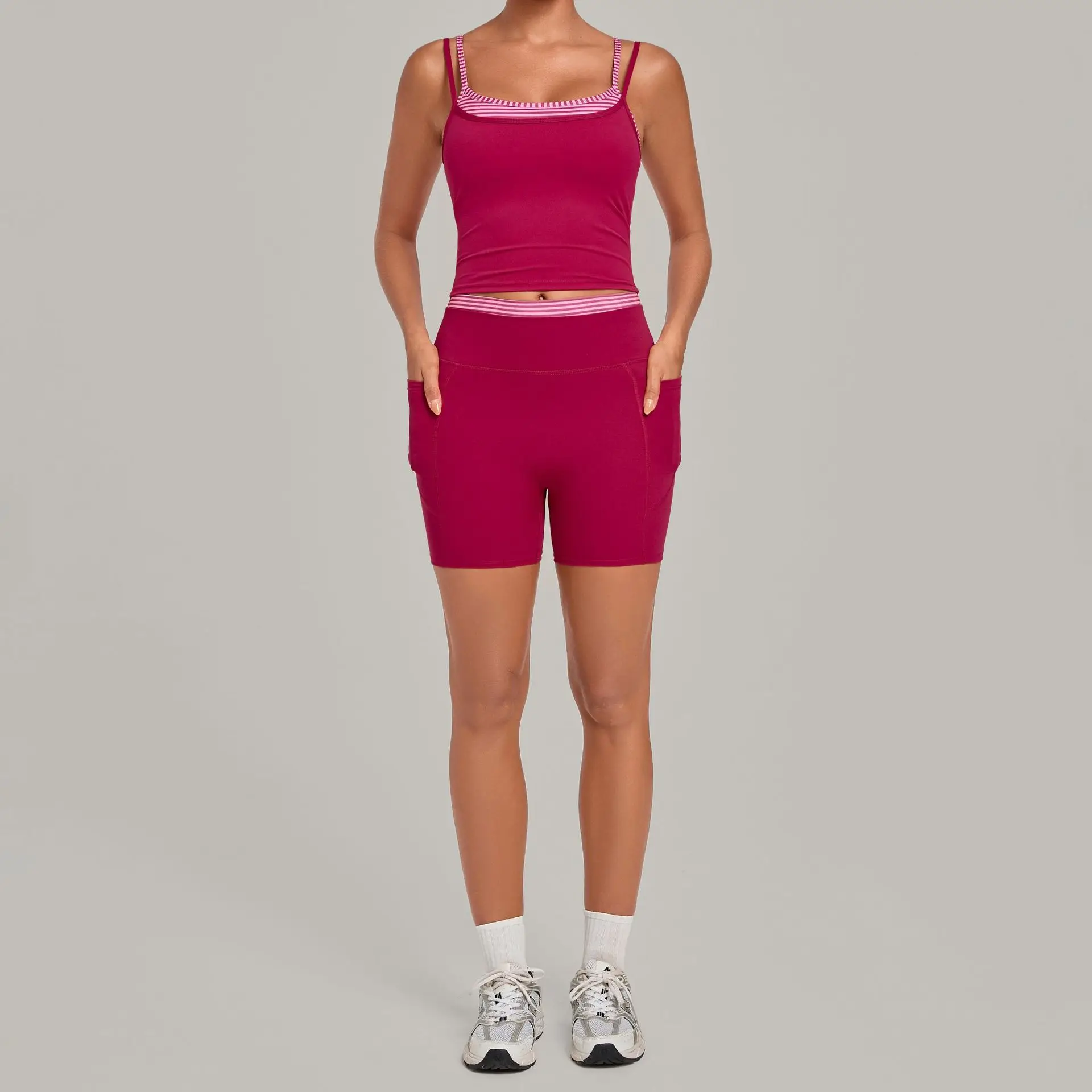 Vintage Print Women Yoga Shorts Sets with Convertible Tank Top Detachable Padded Bra Gym Workout Sports Two-piece Yoga Suits