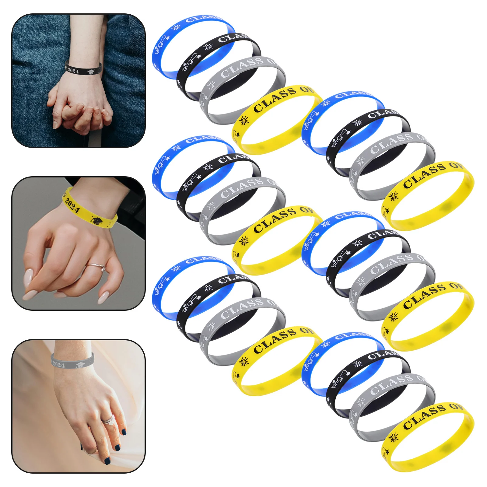 24 قطعة من أساور المعصم التخرج من السيليكون فئة 20 أساور ناعمة مريحة فئة الاحتفال بالتخرج مكونة من 20 أساور