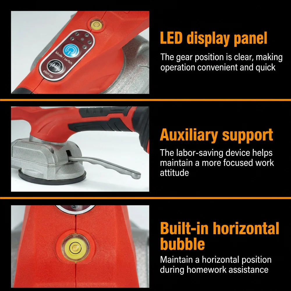 Battery-Powered Tile Vibration Tool With Large Suction Cup For Large Format Floor And Wall Tile Installation