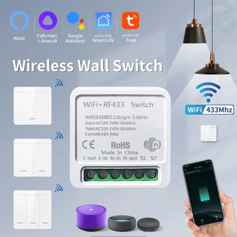 Tuya WiFi Smart Light Switch Smart Home Wireless RF 433mhz Push Button Wall Switch Via Alexa Google Home Alice Smart Life App