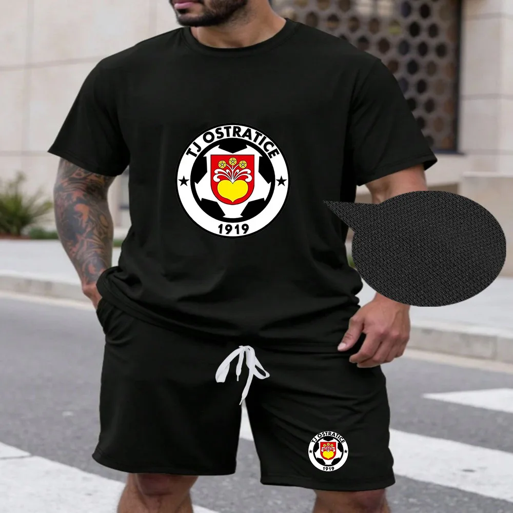 

Hot selling men's round neck T-shirt casual comfortable set street short sleeved shorts two-piece set 2025 men's summer set