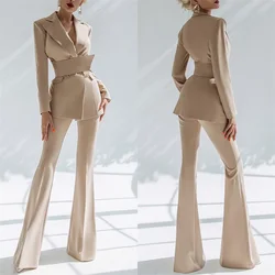 Spring Women Suit Set 2 Pieces Blazer With Belt+Pants Formal Wedding Tuxedos Jacket Custom Made Office Lady Coat женский костюм