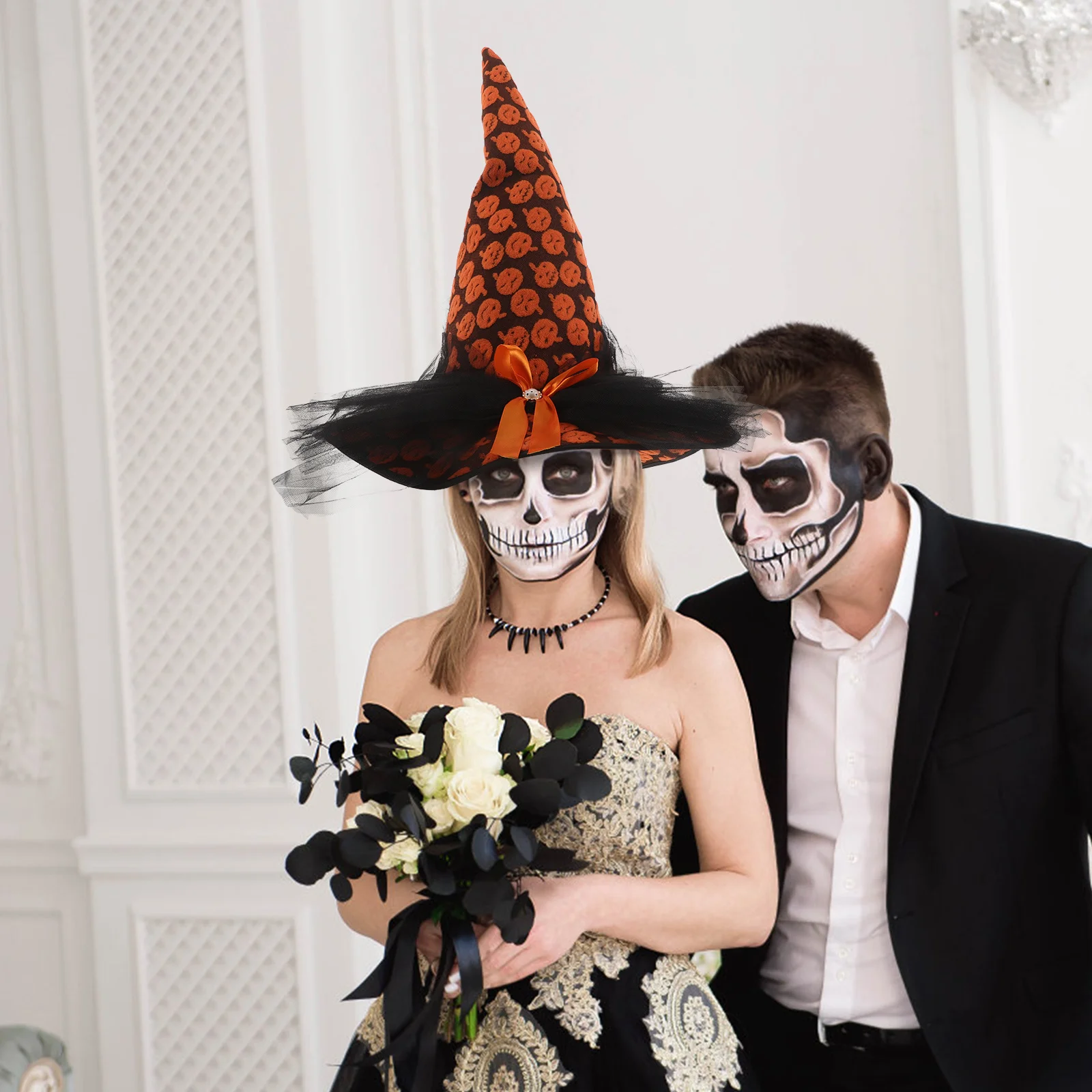 

Halloween Witch Hat Pumpkin Mesh Breathable Lightweight Wizard Costume Hat for Kids Women Witch Party Decor Halloween Party Cap