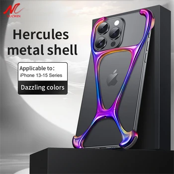 Business Zero Sense Zinc Alloy Case for iPhone 15 14 13 Pro Max Frameless Summer Heat Dissipation Shockproof Metal 15Pro Cover