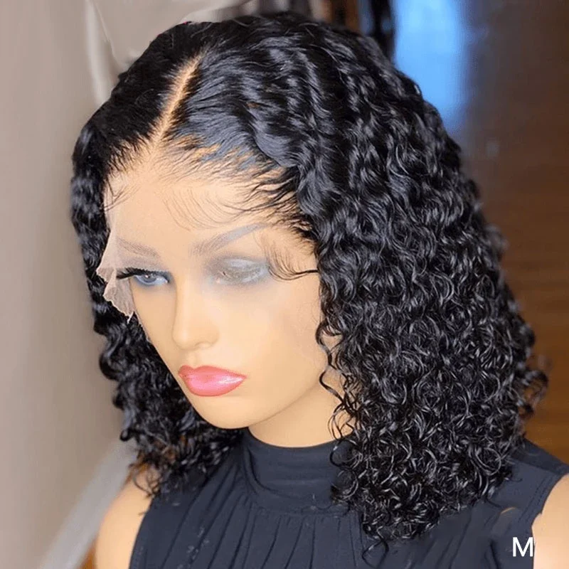 

180D Deep Wave Curly Lace Front Human Hair Bob Wigs Middle Part Lace Wig Pre Plucked Transparent Brazilian Deep Curly Bob Wigs